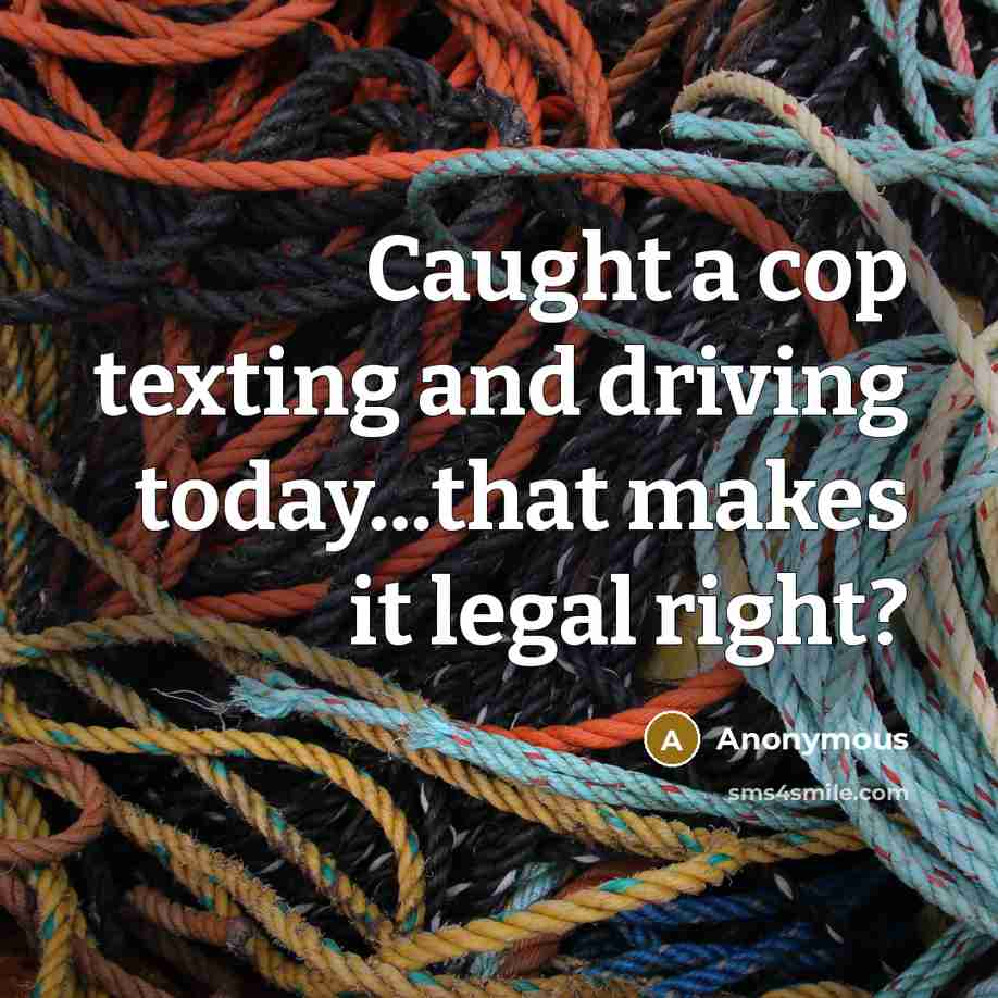 “Caught a cop texting and driving today...that makes it legal right?” quote by Anonymous