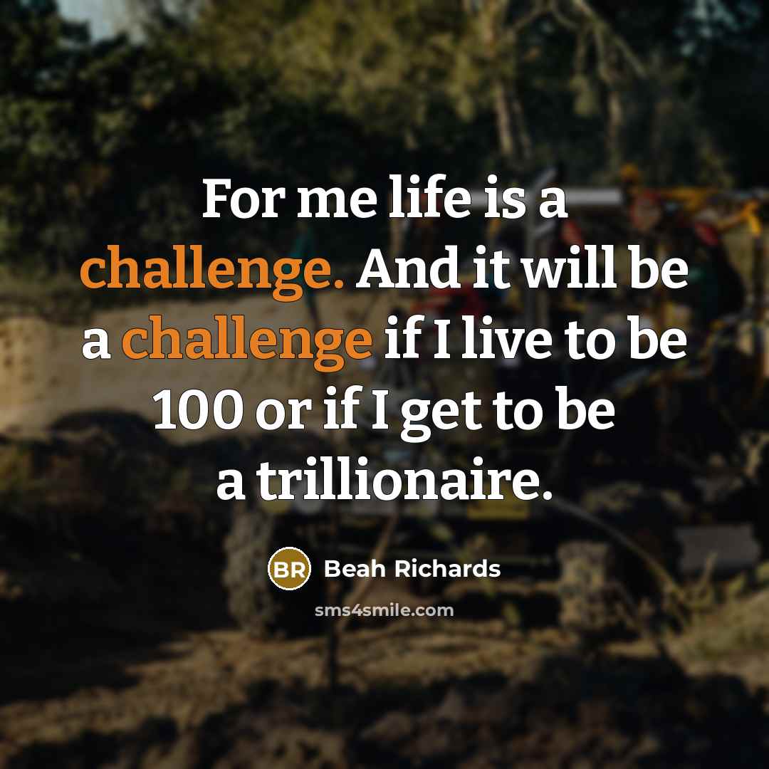 “For me life is a challenge. And it will be a challenge if I live to be 100 or if I get to be a trillionaire.” quote by Beah Richards