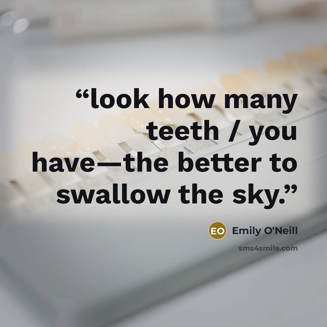 “look how many teeth / you have—the better to swallow the sky.” quote by Emily O'Neill