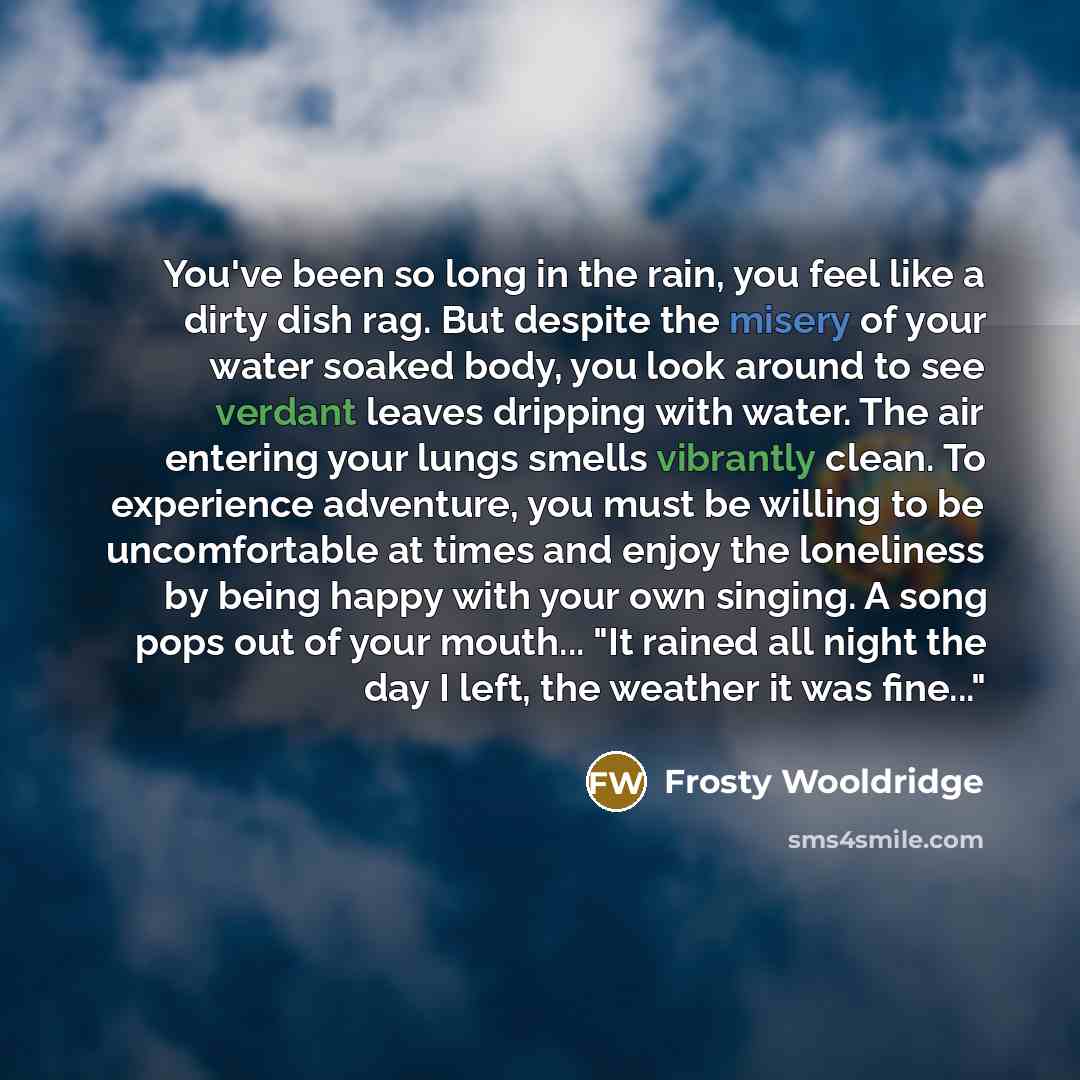 “You've been so long in the rain, you feel like…” quote by Frosty Wooldridge