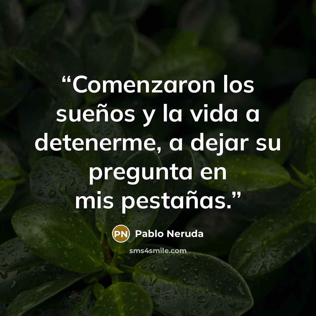 “Comenzaron los sueños y la vida a detenerme, a dejar su pregunta en mis pestañas.” quote by Pablo Neruda