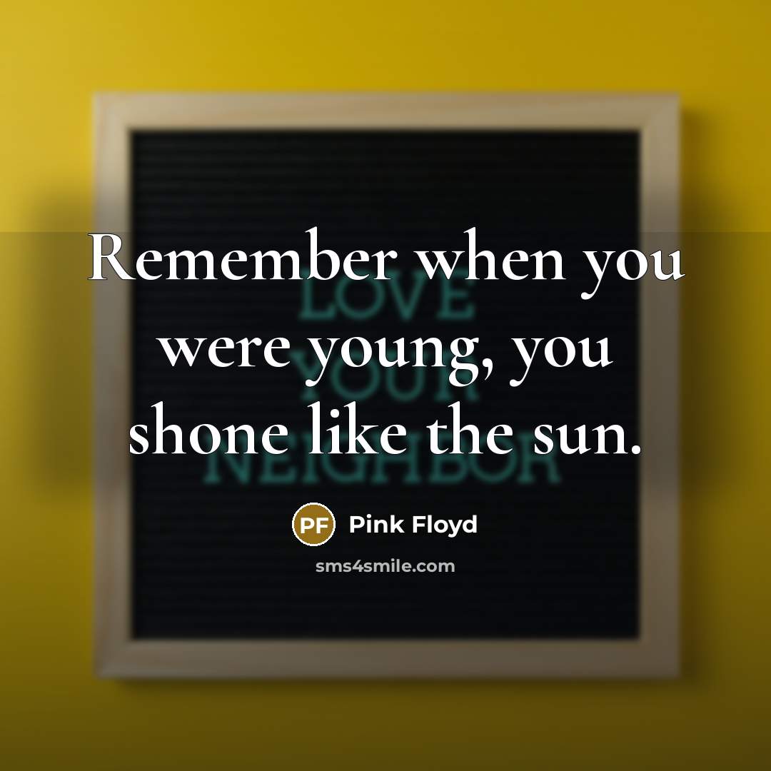 “Remember when you were young, you shone like the sun.…” quote by Pink Floyd