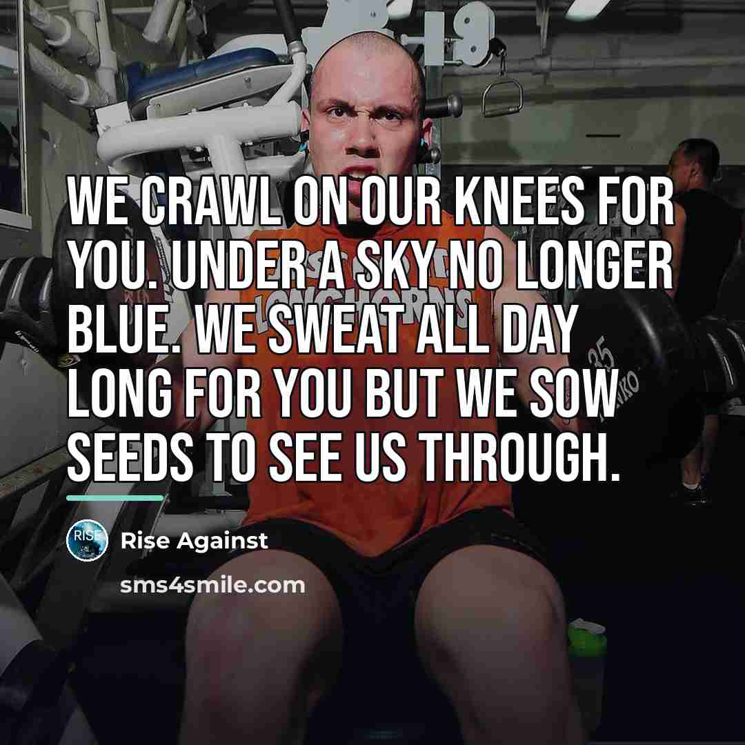 “We crawl on our knees for you. Under a sky…” quote by Rise Against