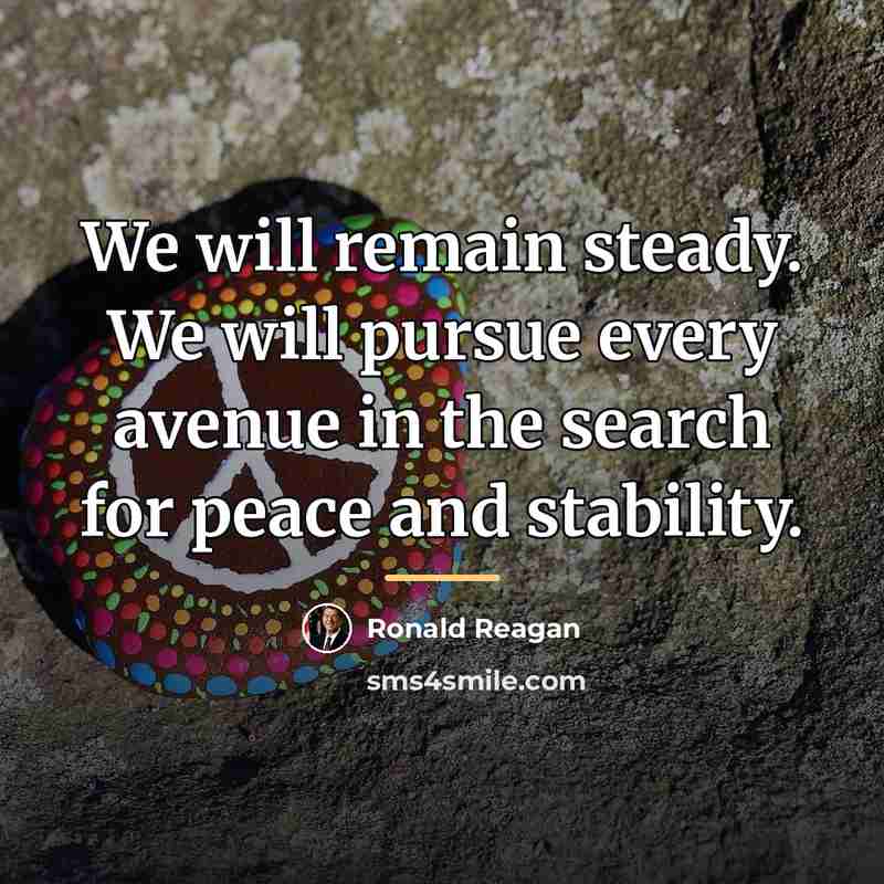 “We will remain steady. We will pursue every avenue in…” quote by Ronald Reagan