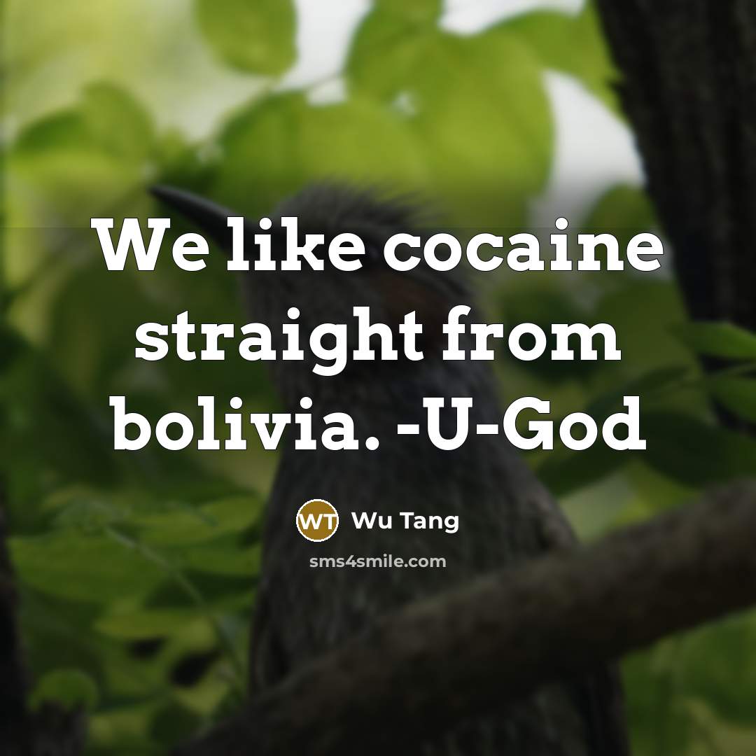 “We like cocaine straight from bolivia. -U-God…” quote by Wu Tang