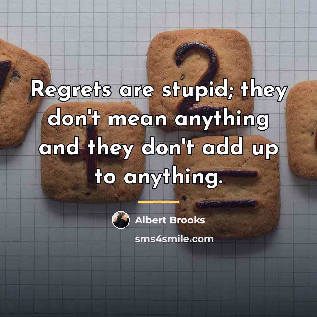 “Regrets are stupid; they don't mean anything and they don't…” quote by Albert Brooks
