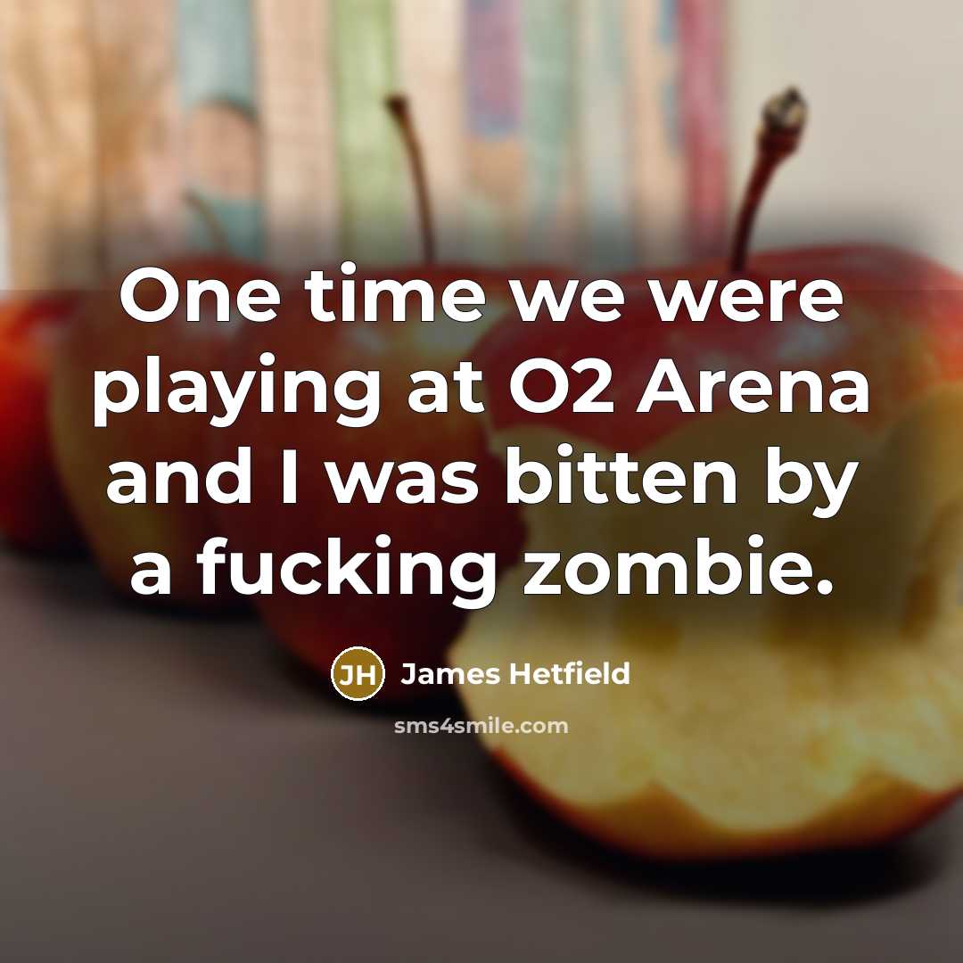 “One time we were playing at O2 Arena and I was bitten by a fucking zombie.” quote by James Hetfield