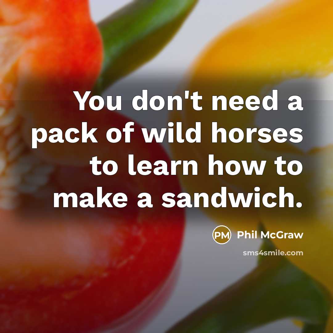 “You don't need a pack of wild horses to learn how to make a sandwich.” quote by Phil McGraw