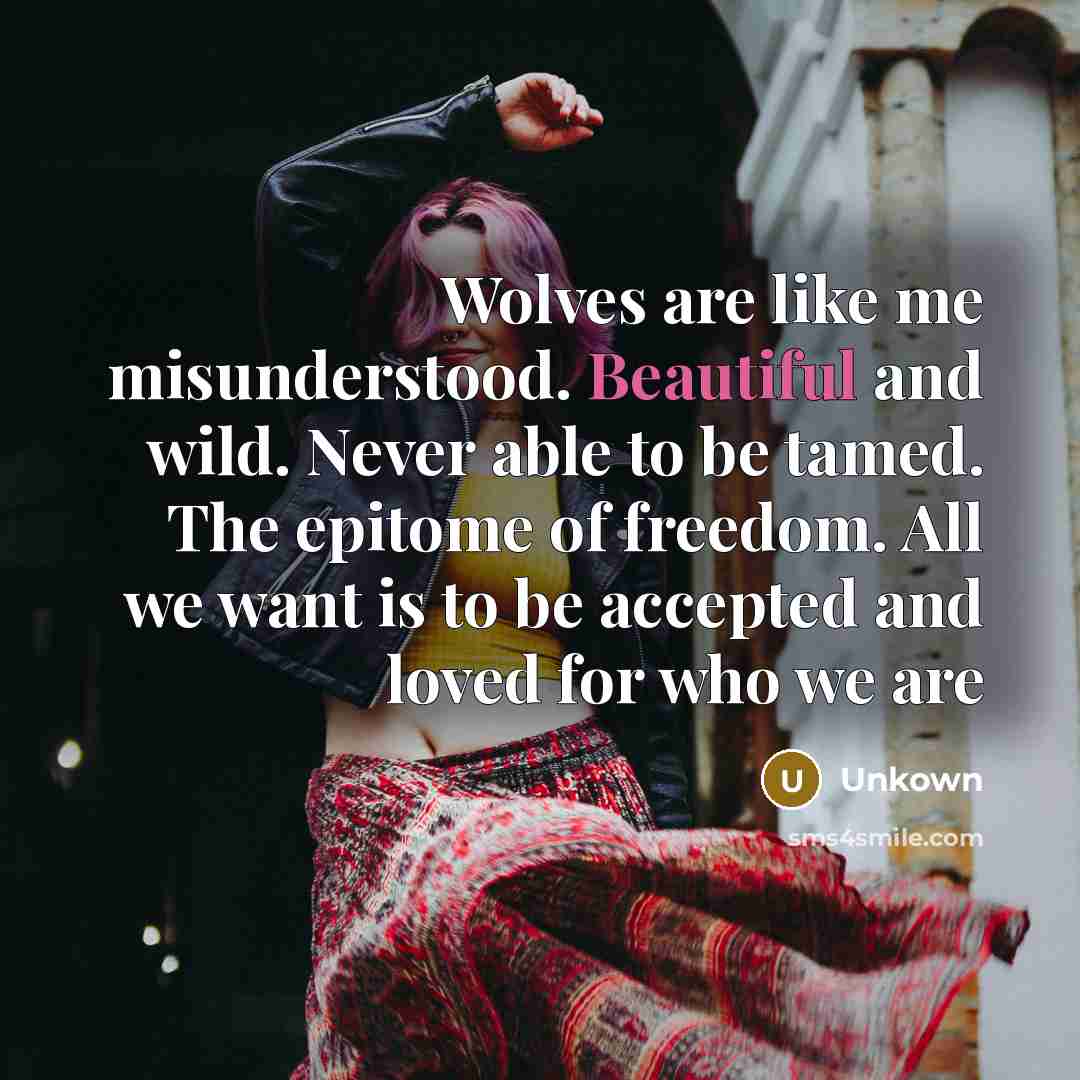 “Wolves are like me misunderstood. Beautiful and wild. Never able…” quote by Unkown