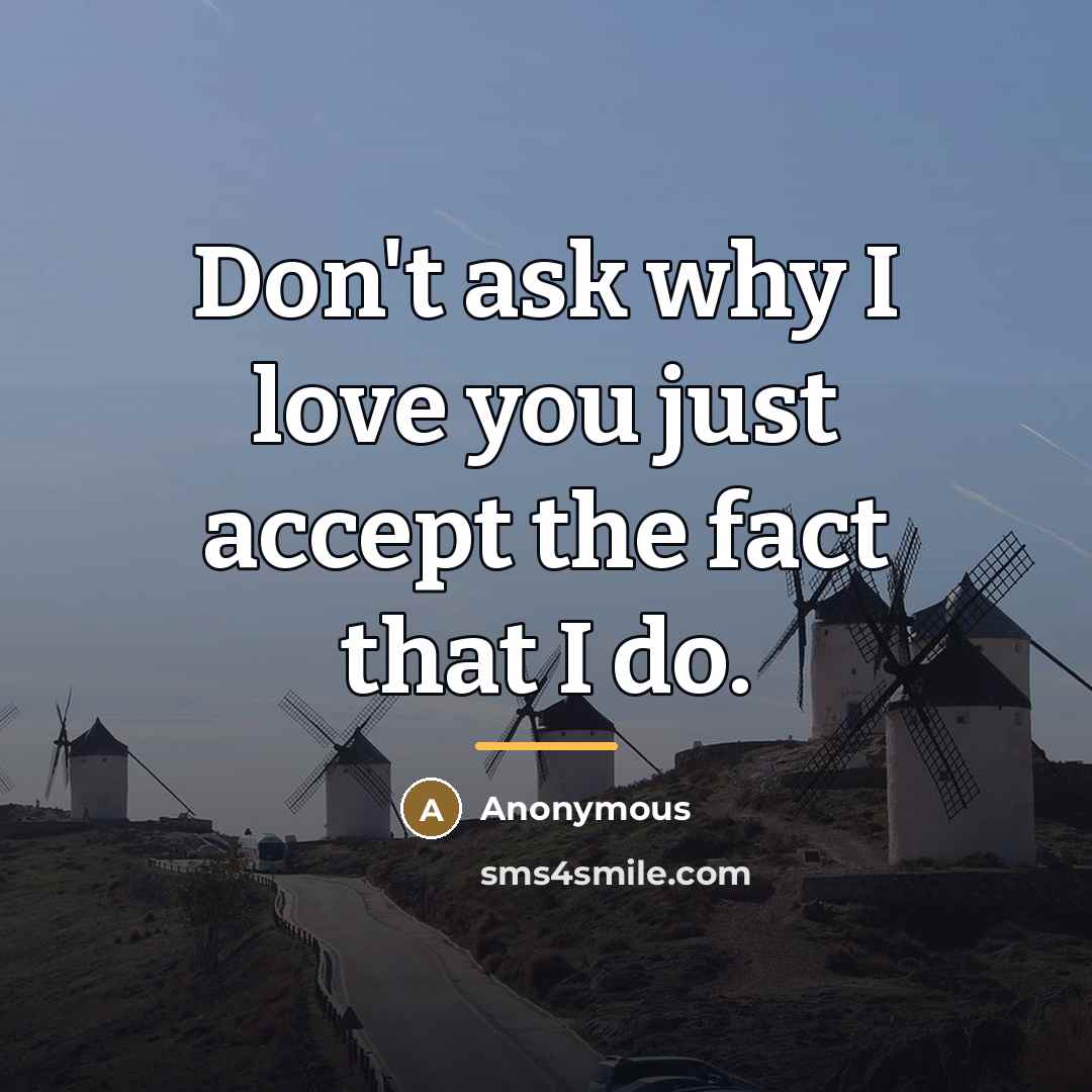 “Don't ask why I love you just accept the fact…” quote by Anonymous