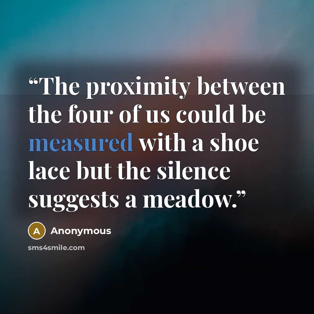 “The proximity between the four of us could be measured with a shoe lace but the silence suggests a meadow.” quote by Anonymous