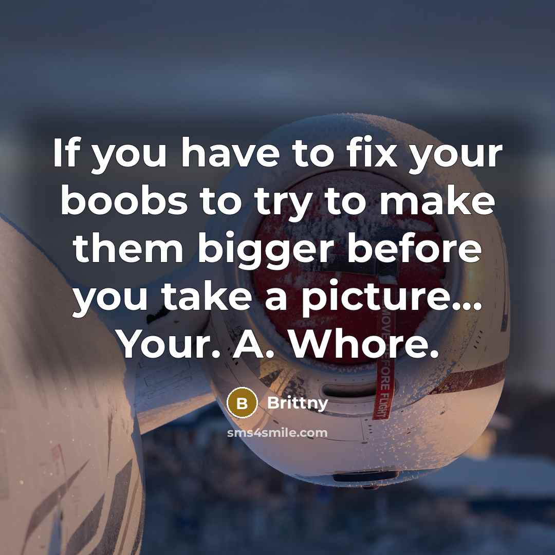 “If you have to fix your boobs to try to make them bigger before you take a picture... Your. A. Whore.” quote by Brittny