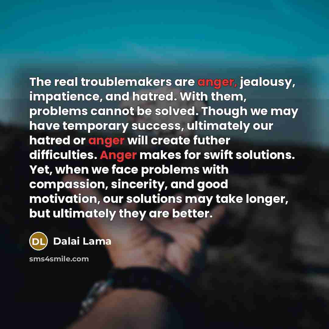 “The real troublemakers are anger, jealousy, impatience, and hatred. With…” quote by Dalai Lama