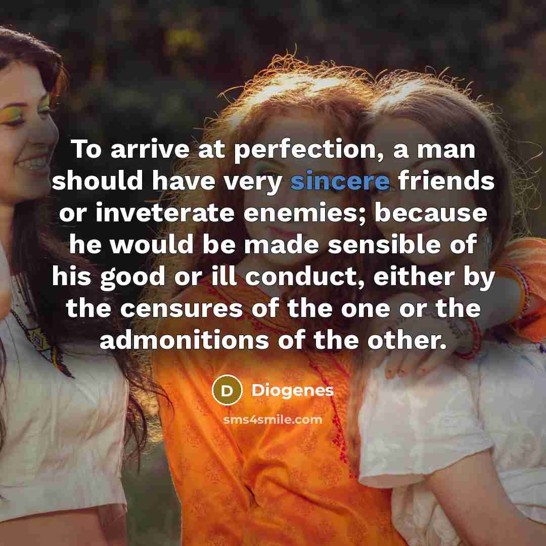 “To arrive at perfection, a man should have very sincere…” quote by Diogenes