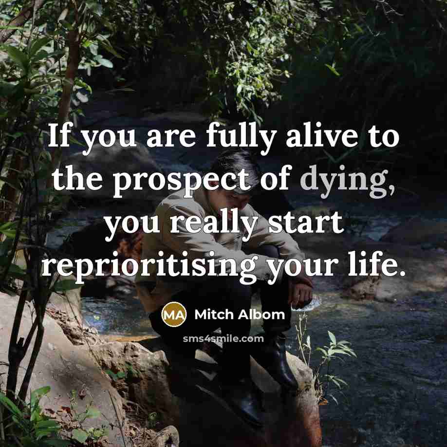 “If you are fully alive to the prospect of dying,…” quote by Mitch Albom