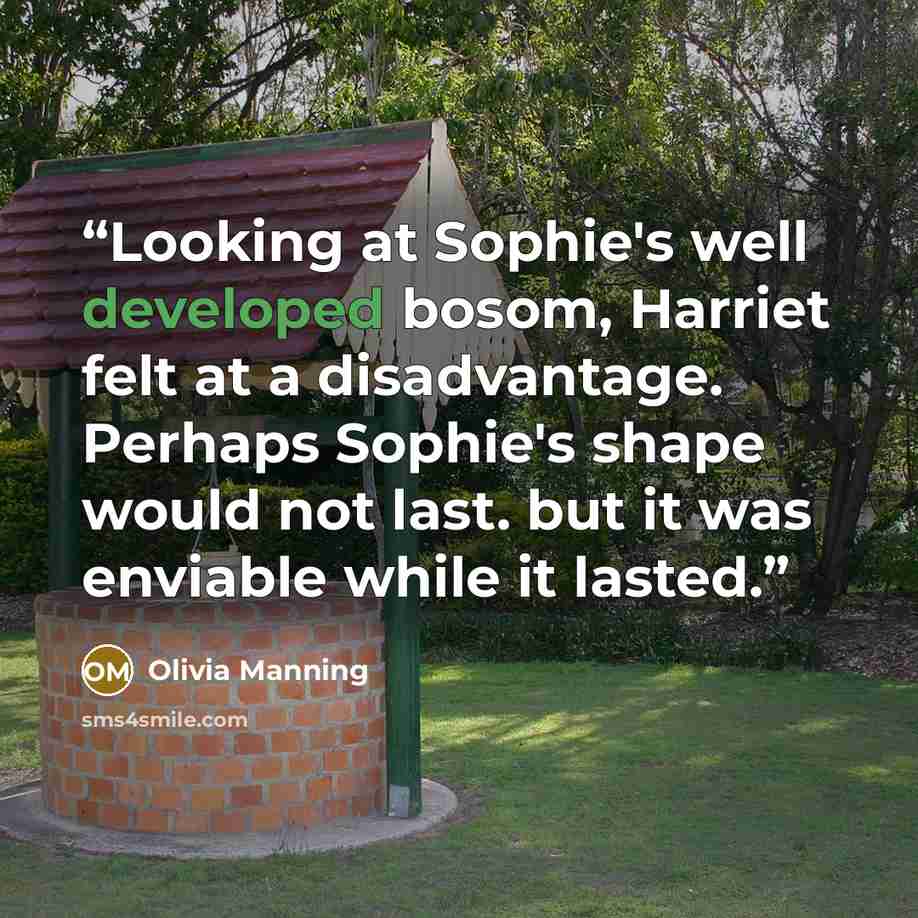 “Looking at Sophie's well developed bosom, Harriet felt at a disadvantage. Perhaps Sophie's shape would not last. but it was enviable while it lasted.” quote by Olivia Manning