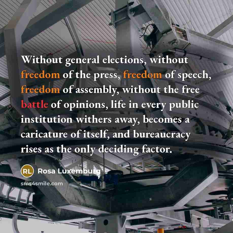 “Without general elections, without freedom of the press, freedom of…” quote by Rosa Luxemburg
