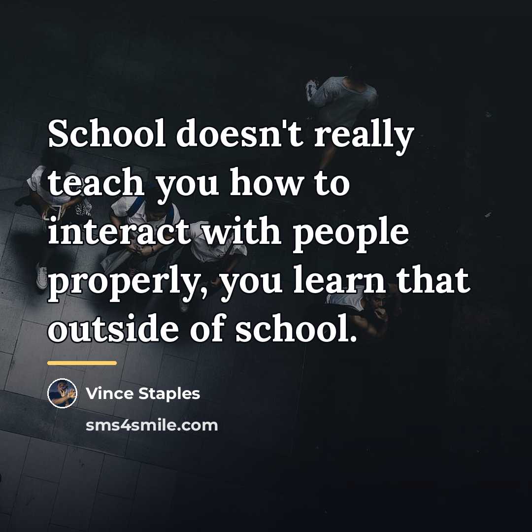 “School doesn't really teach you how to interact with people…” quote by Vince Staples