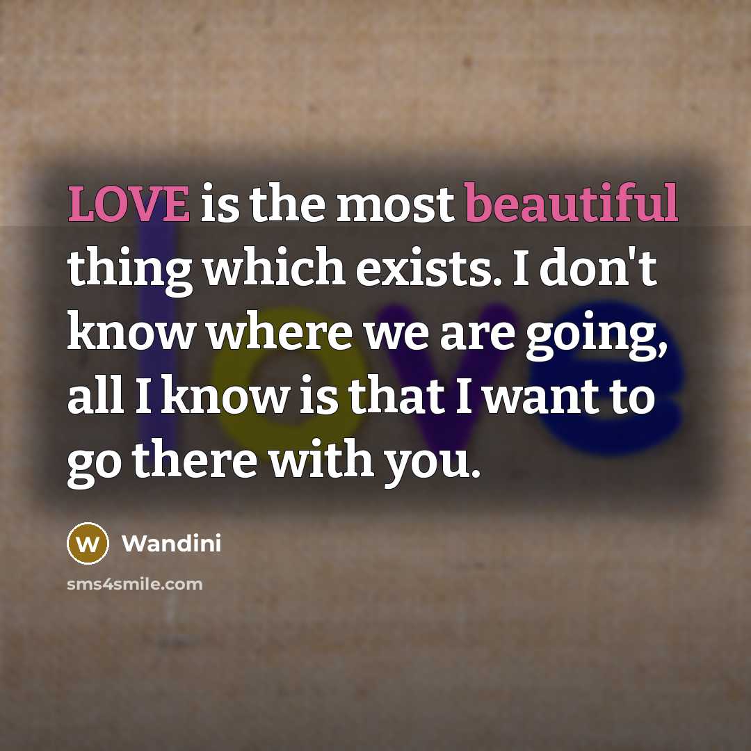 “LOVE is the most beautiful thing which exists. I don't know where we are going, all I know is that I want to go there with you.” quote by Wandini