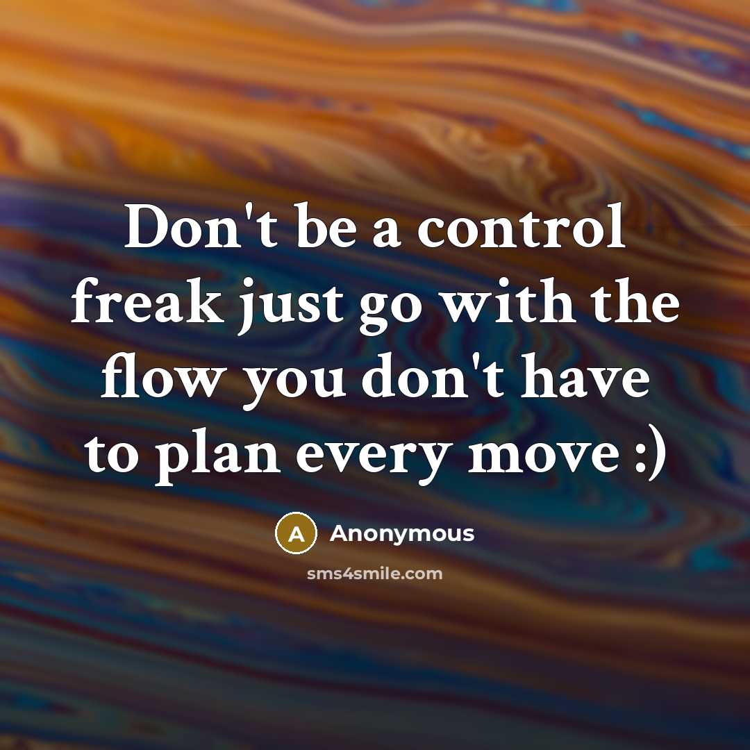 “Don't be a control freak just go with the flow you don't have to plan every move :)” quote by Anonymous