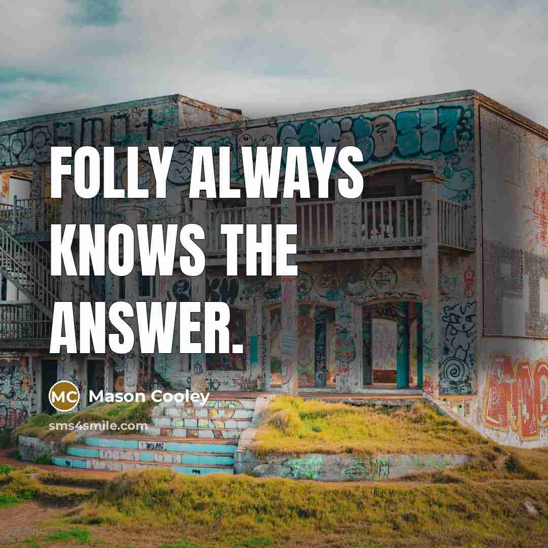 “Folly always knows the answer.” quote by Mason Cooley