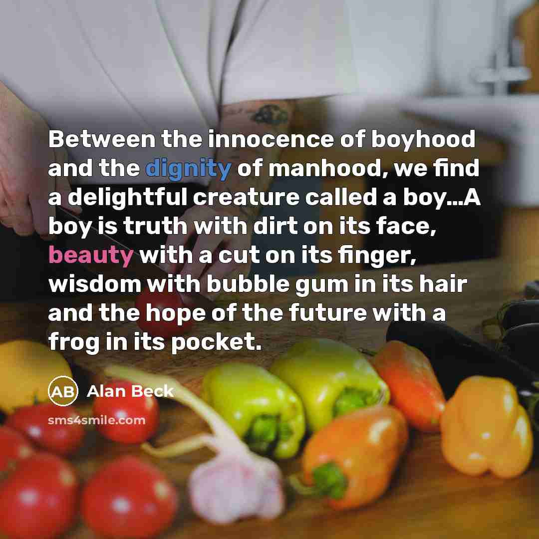 “Between the innocence of boyhood and the dignity of manhood,…” quote by Alan Beck