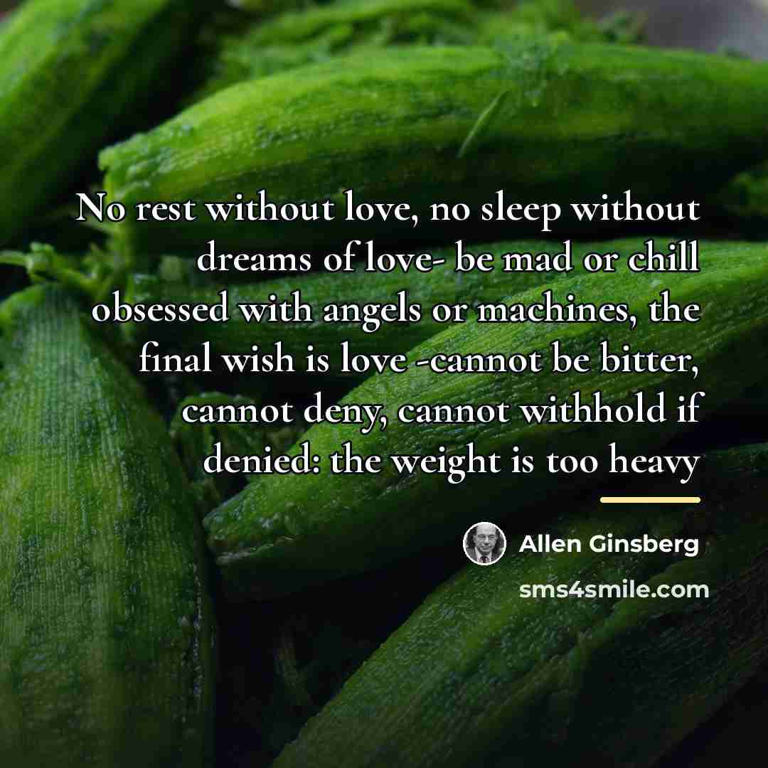 “No rest without love, no sleep without dreams of love-…” quote by Allen Ginsberg