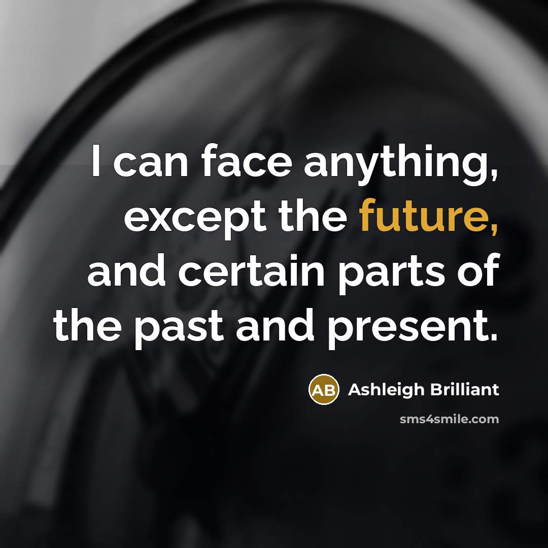 “I can face anything, except the future, and certain parts…” quote by Ashleigh Brilliant
