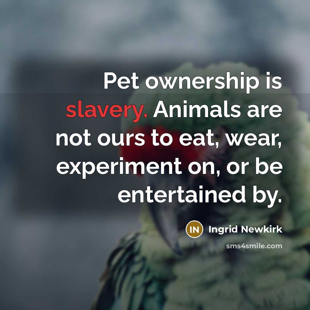 “Pet ownership is slavery. Animals are not ours to eat,…” quote by Ingrid Newkirk