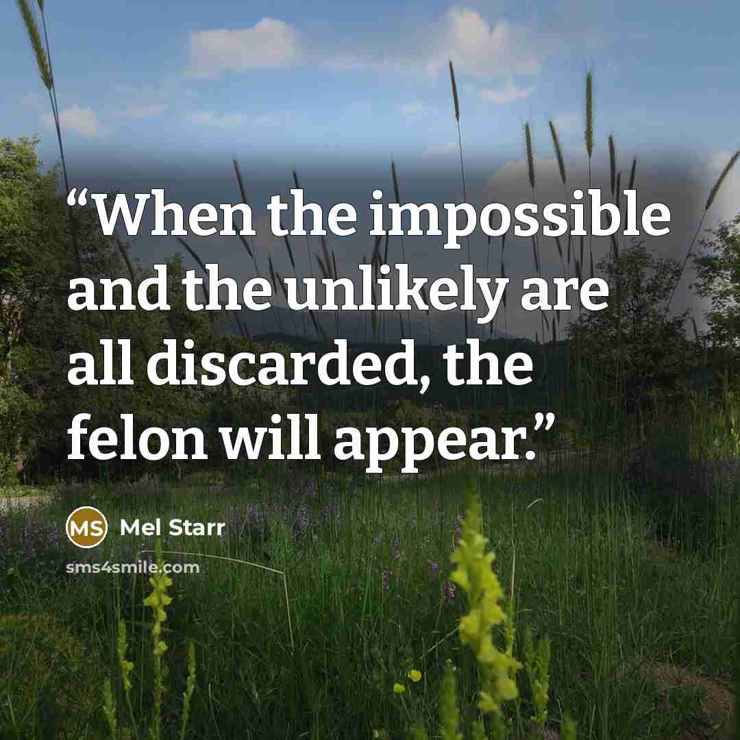 “When the impossible and the unlikely are all discarded, the felon will appear.” quote by Mel Starr