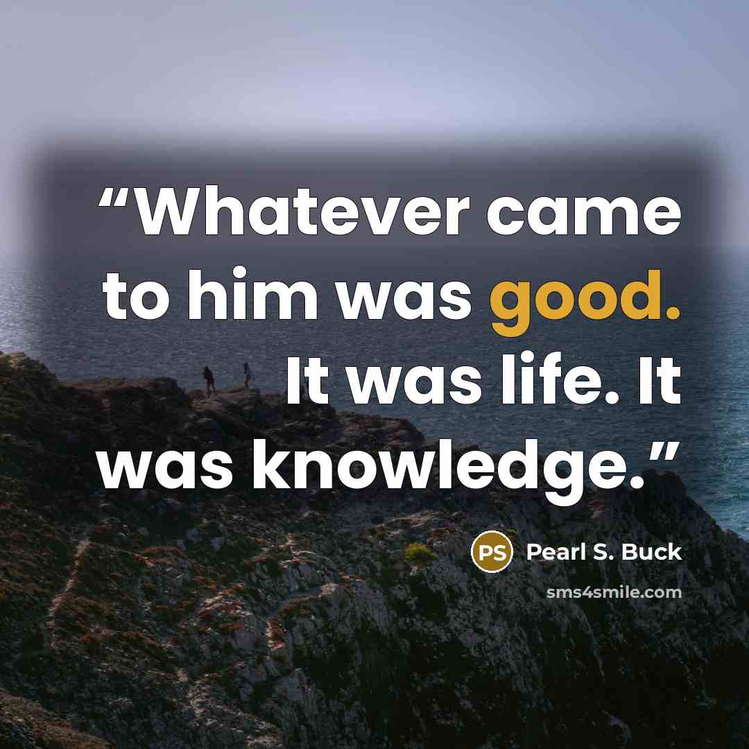 “Whatever came to him was good. It was life. It was knowledge.” quote by Pearl S. Buck