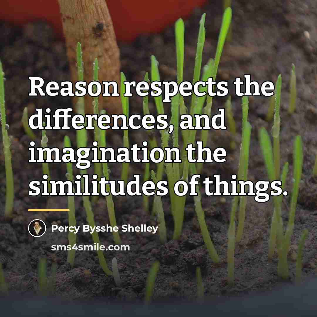 “Reason respects the differences, and imagination the similitudes of things.…” quote by Percy Bysshe Shelley
