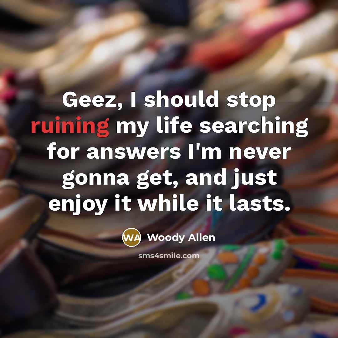 “Geez, I should stop ruining my life searching for answers…” quote by Woody Allen
