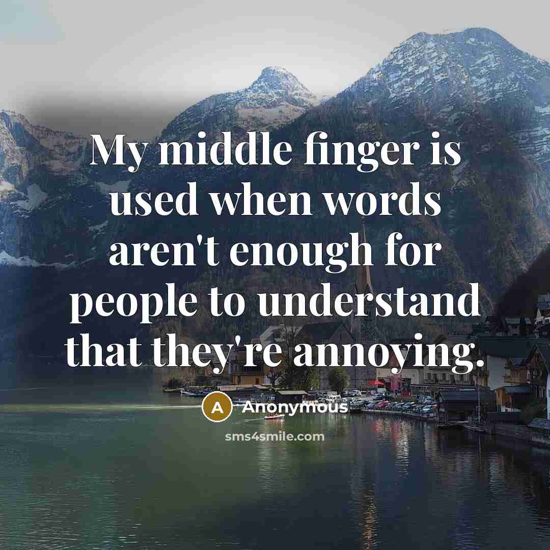 “My middle finger is used when words aren't enough for people to understand that they're annoying.” quote by Anonymous