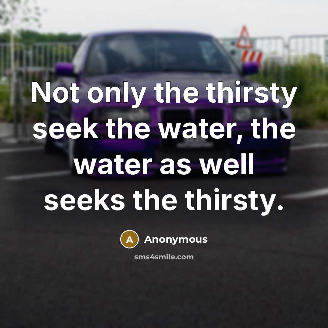 “Not only the thirsty seek the water, the water as…” quote by Anonymous