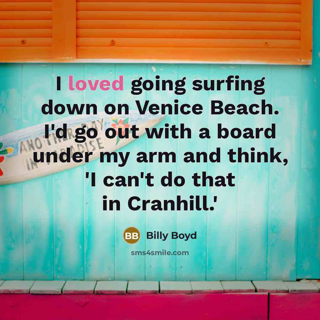 “I loved going surfing down on Venice Beach. I'd go…” quote by Billy Boyd