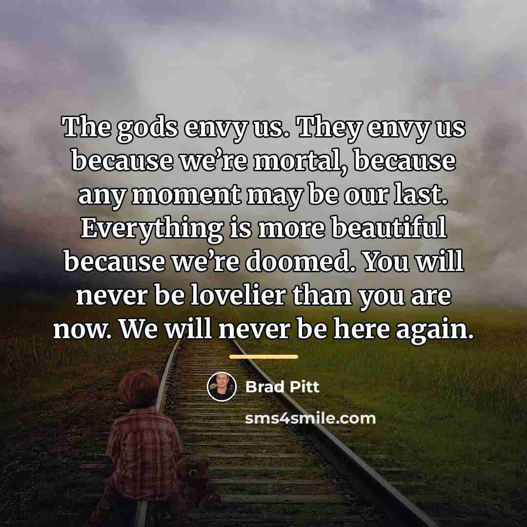“The gods envy us. They envy us because we’re mortal,…” quote by Brad Pitt