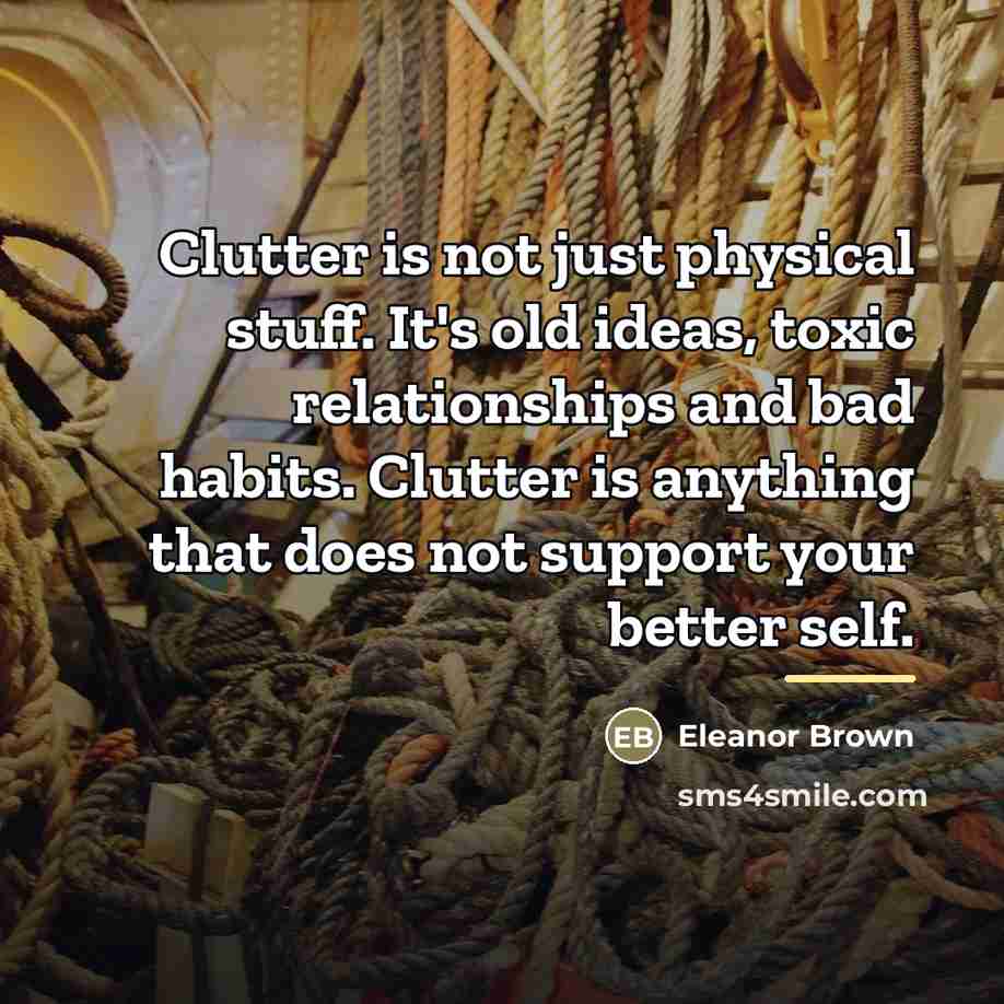 “Clutter is not just physical stuff. It's old ideas, toxic…” quote by Eleanor Brown