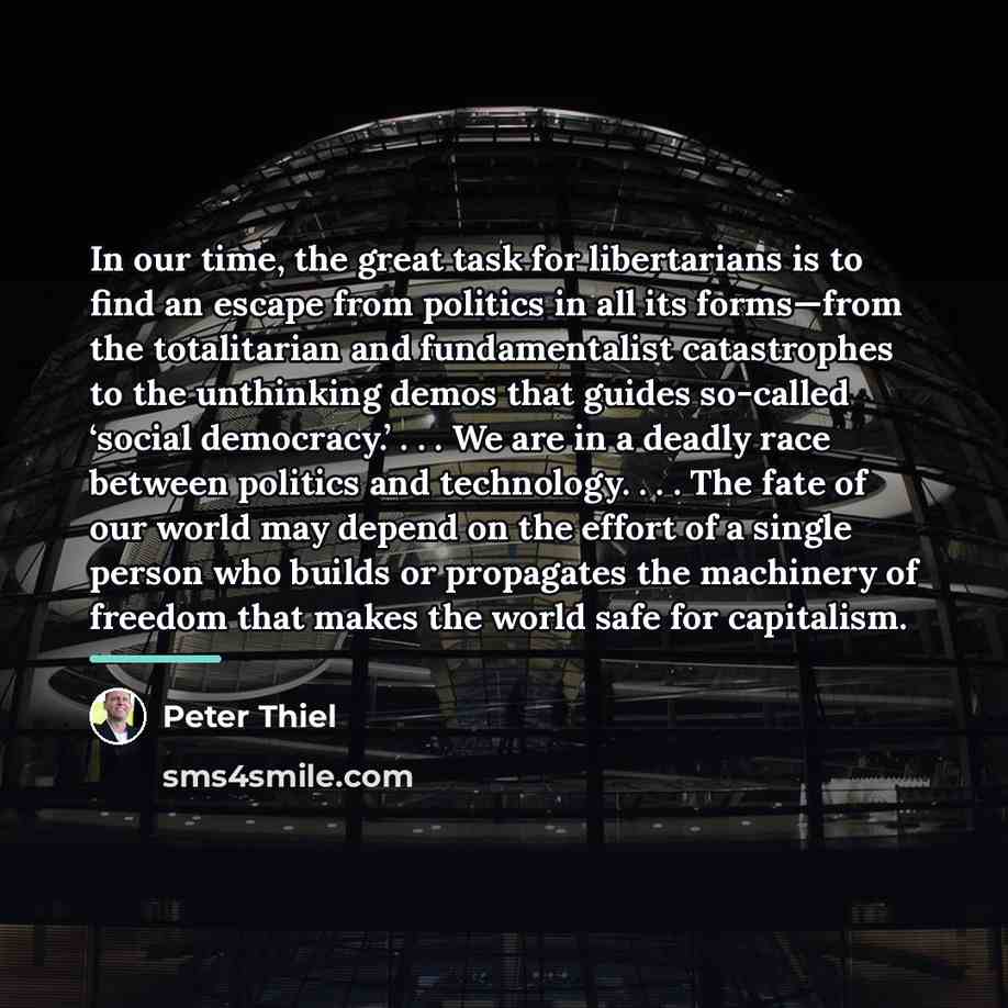 “In our time, the great task for libertarians is to…” quote by Peter Thiel