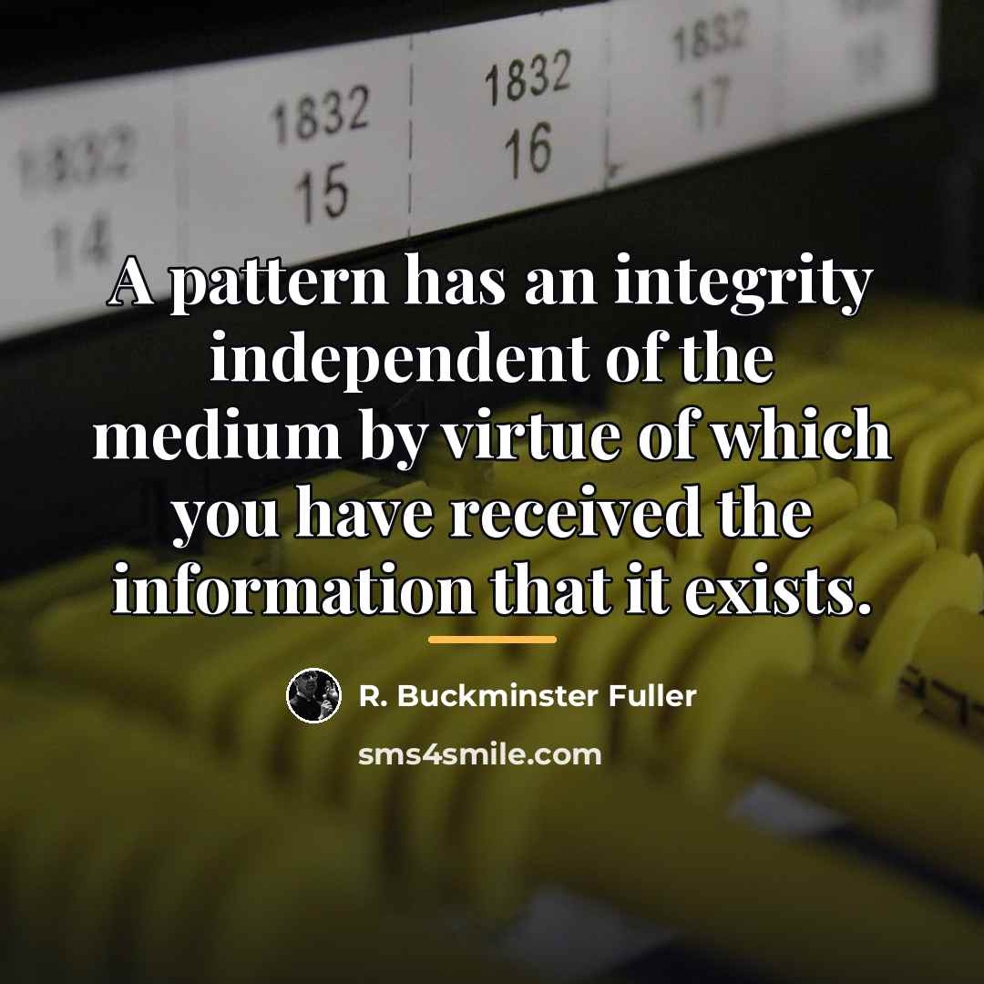“A pattern has an integrity independent of the medium by…” quote by R. Buckminster Fuller