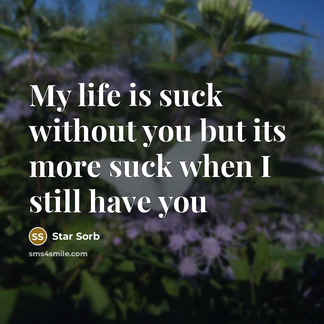 “My life is suck without you but its more suck…” quote by Star Sorb