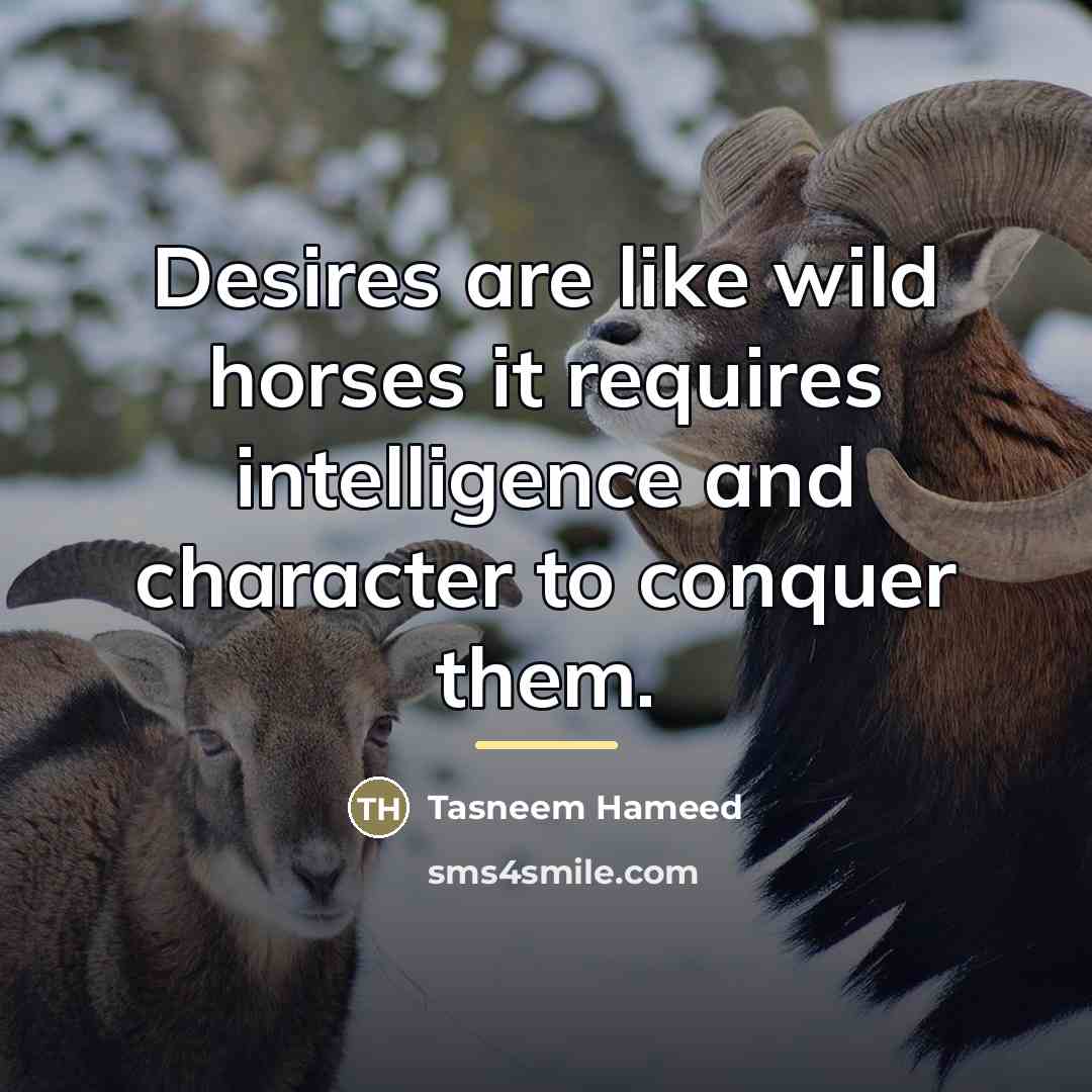 “Desires are like wild horses it requires intelligence and character…” quote by Tasneem Hameed
