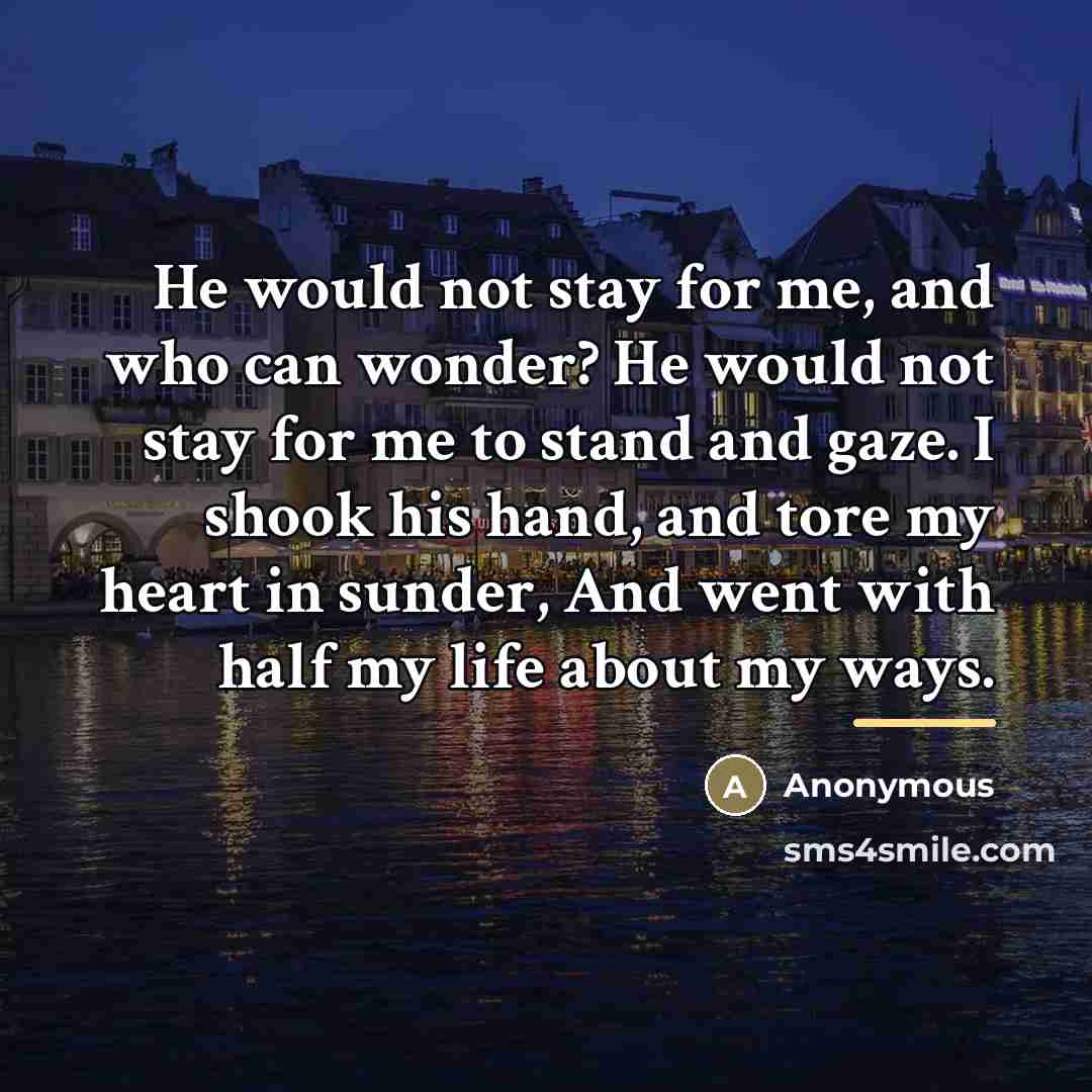 “He would not stay for me, and who can wonder?…” quote by Anonymous