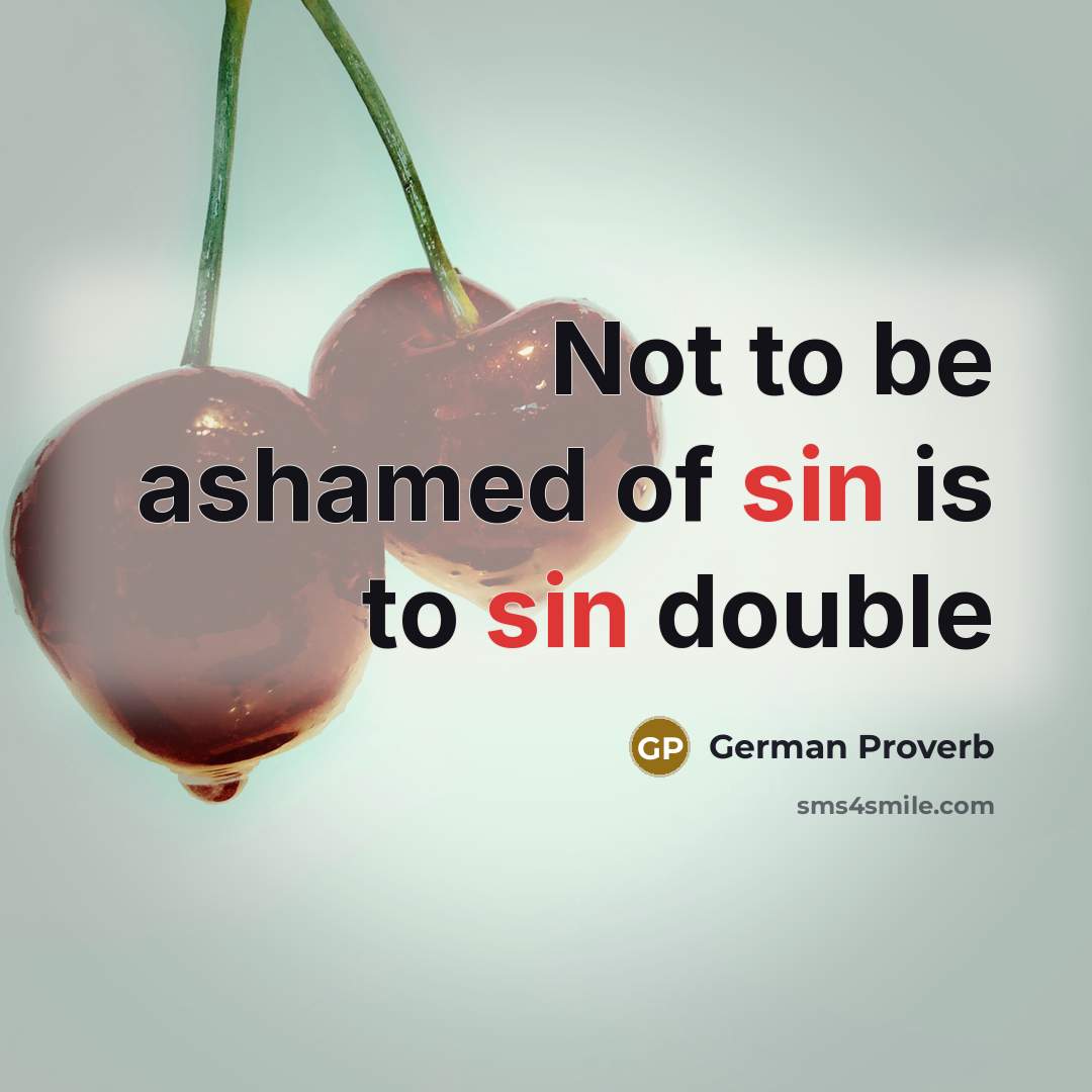 “Not to be ashamed of sin is to sin double” quote by German Proverb