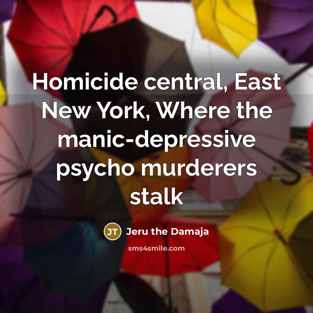 “Homicide central, East New York, Where the manic-depressive psycho murderers…” quote by Jeru the Damaja