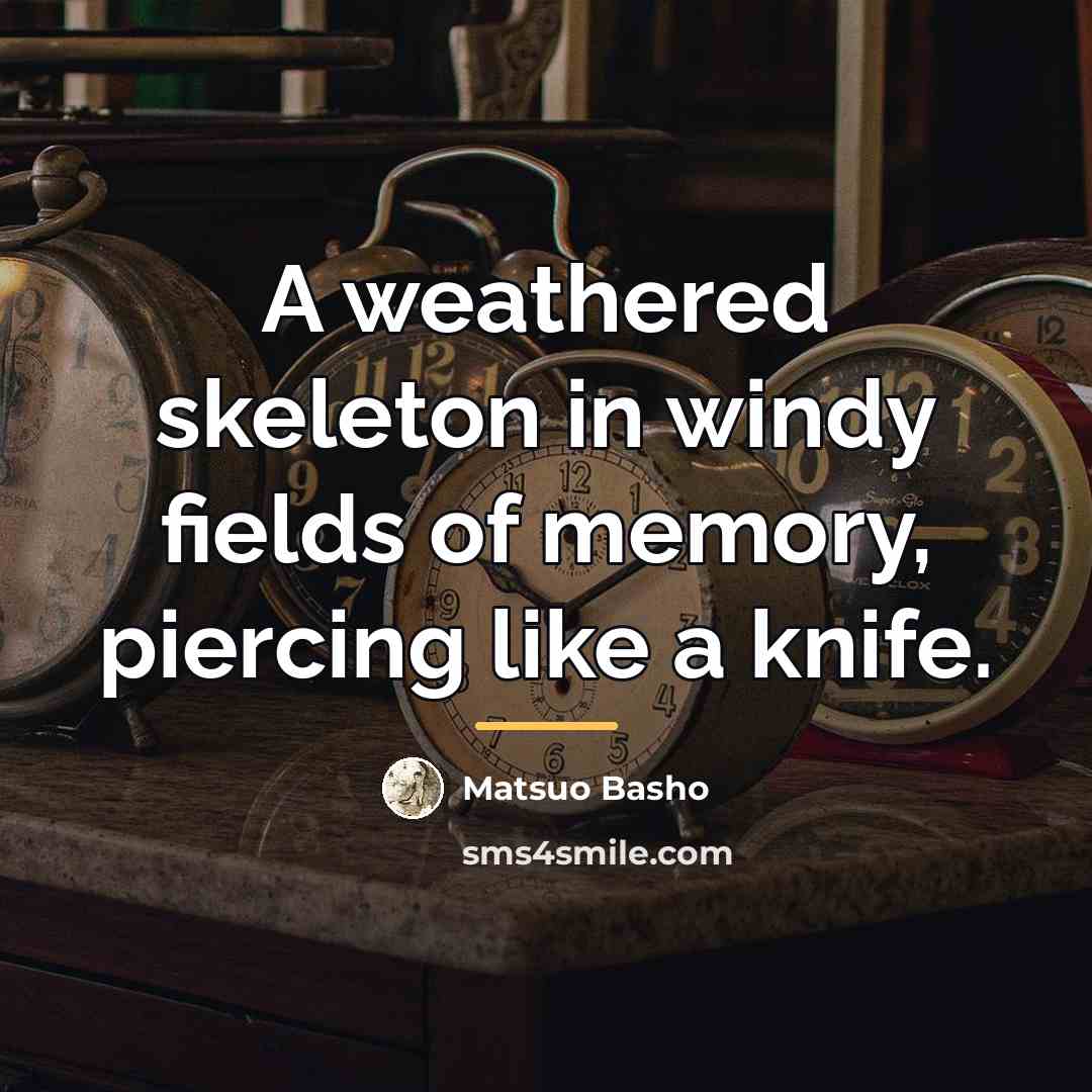 “A weathered skeleton in windy fields of memory, piercing like…” quote by Matsuo Basho