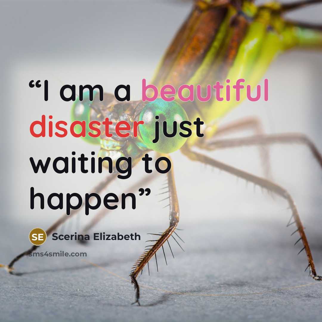 “I am a beautiful disaster just waiting to happen” quote by Scerina Elizabeth