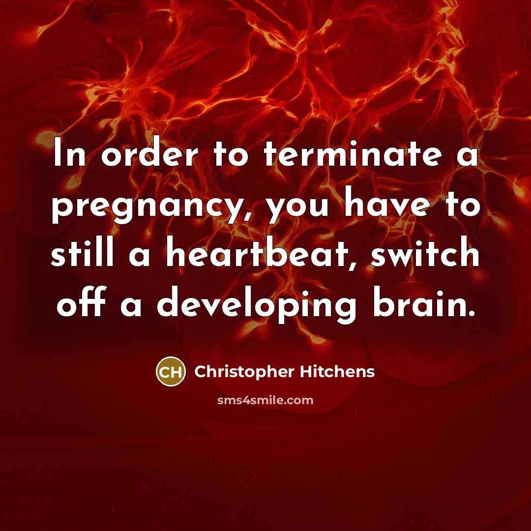 “In order to terminate a pregnancy, you have to still…” quote by Christopher Hitchens