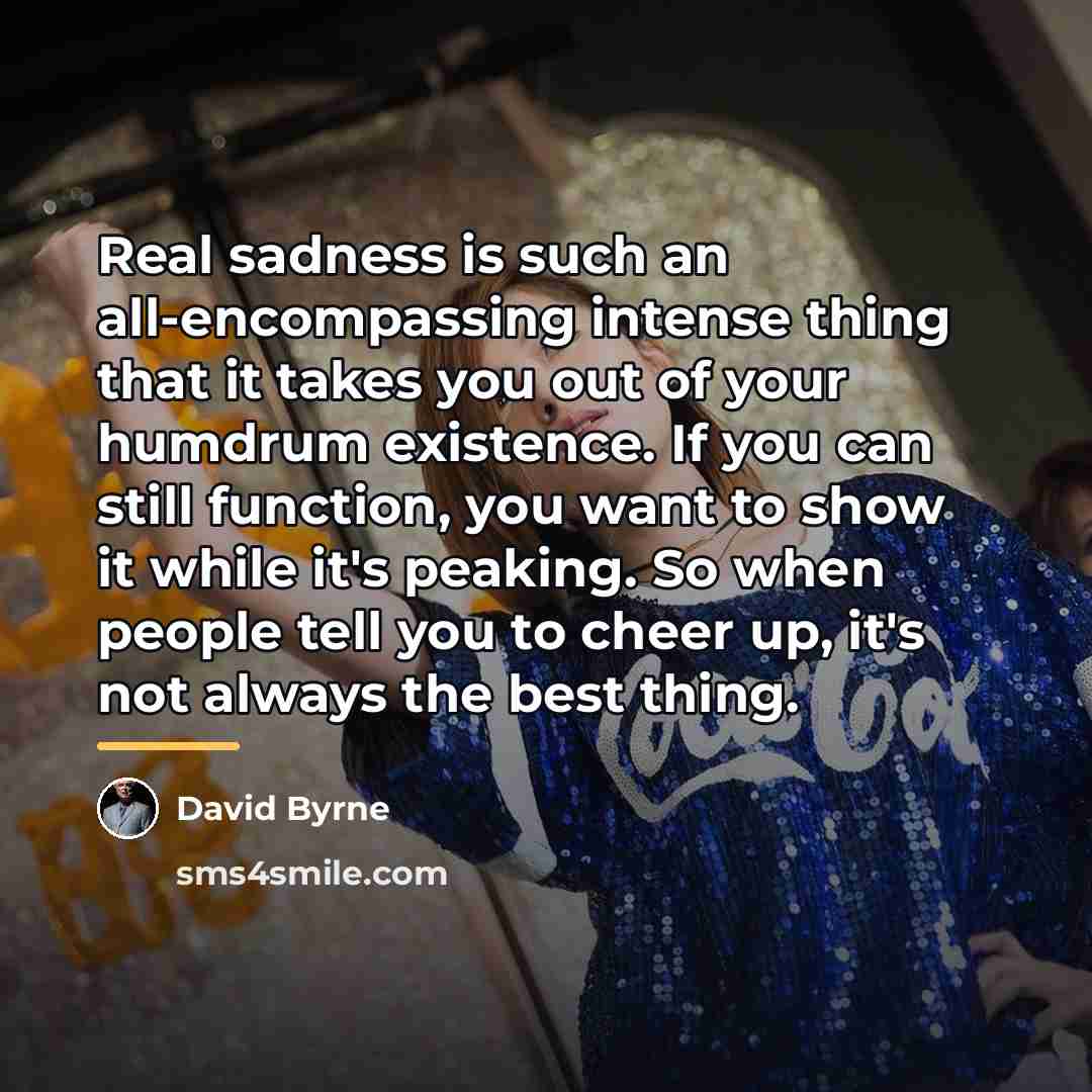 “Real sadness is such an all-encompassing intense thing that it…” quote by David Byrne