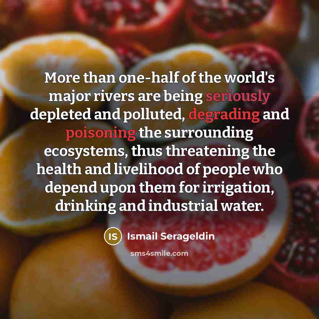 “More than one-half of the world's major rivers are being…” quote by Ismail Serageldin
